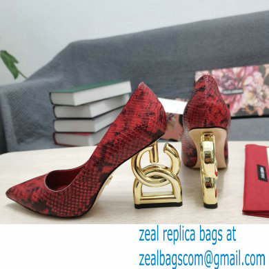 Dolce  &  Gabbana Heel 10.5cm Leather Pumps Snake Print Red with DG Pop Heel 2021